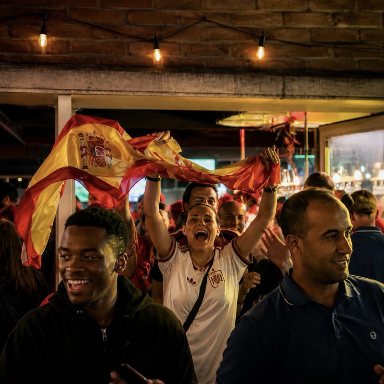 Football fans celebrating victory at DownTown